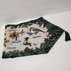 Holiday Birds Botanical Christmas Table Runner 72" Tapestry Cardinals Chickadee